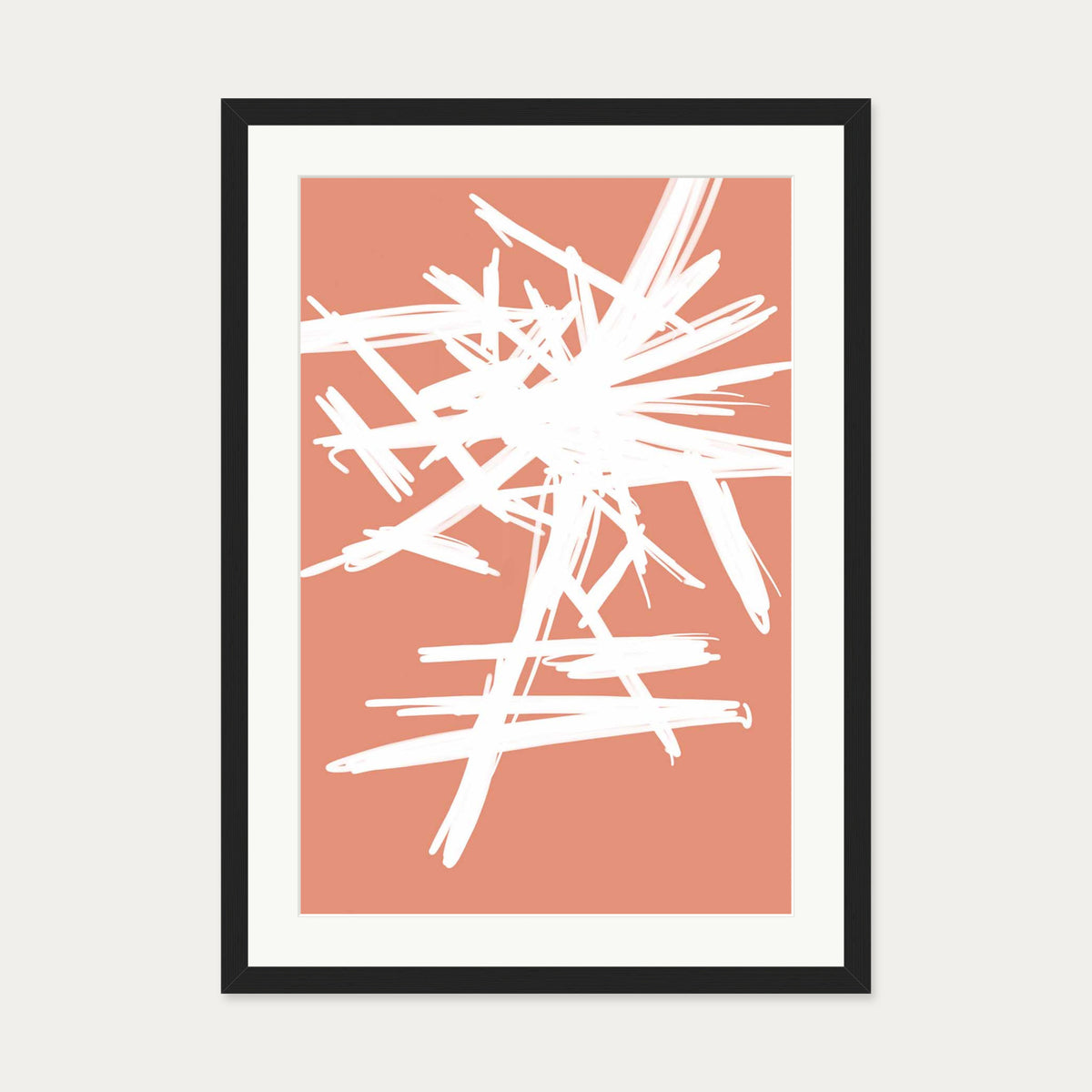 White And Orange Sketch Art Print — 50 x 70 cm — Black Frame