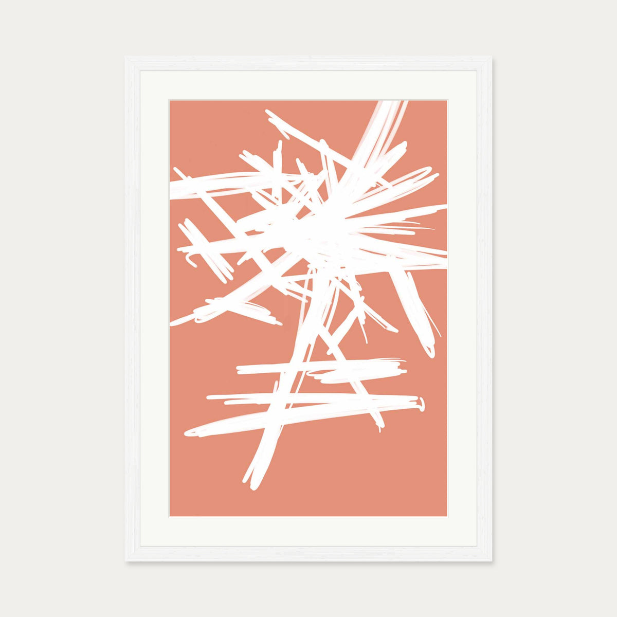White And Orange Sketch Art Print — 50 x 70 cm — White Frame