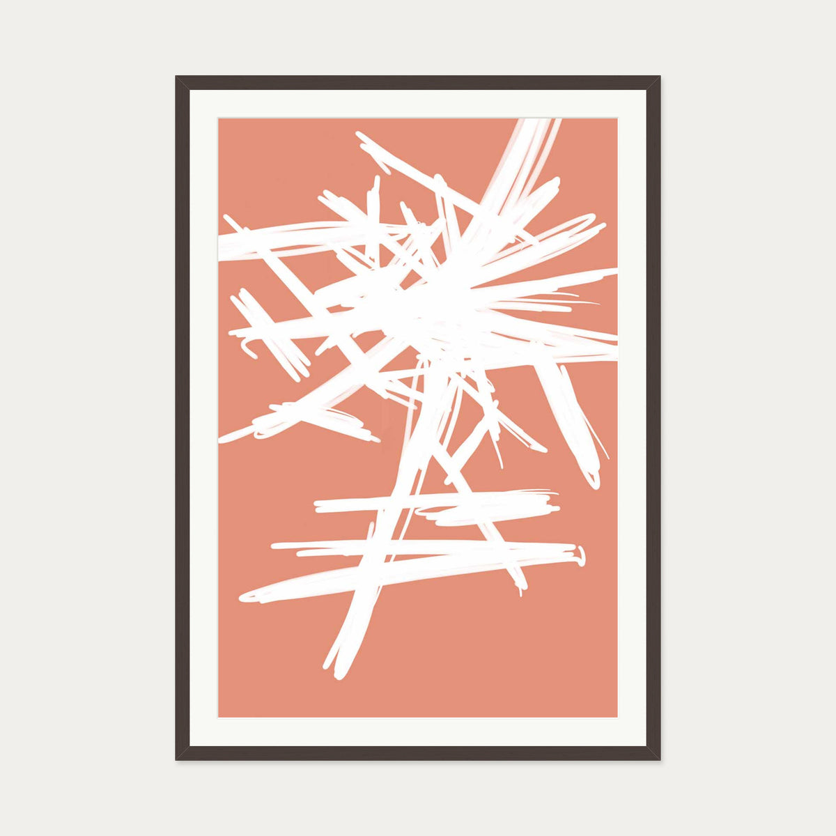 White And Orange Sketch Art Print — 70 x 100 cm — Brown Frame