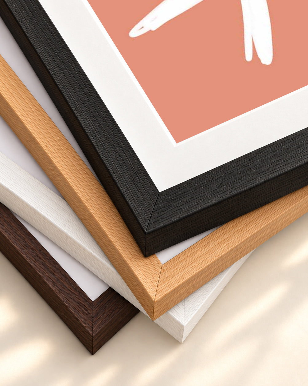 White And Orange Sketch Art Print — framed print corner with 5 cm mount and bevel