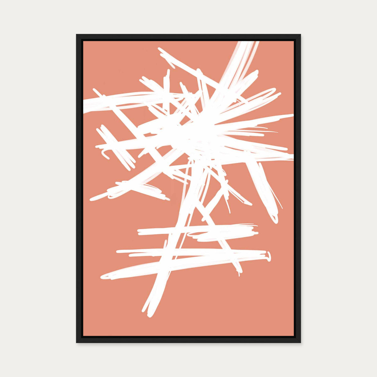 White And Orange Sketch Canvas Art — 50 x 70 cm — Black Frame