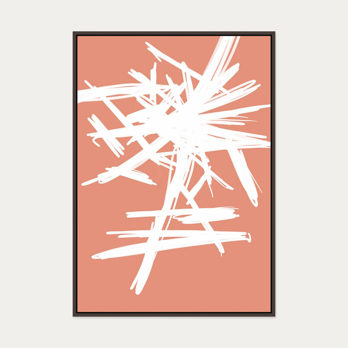 White And Orange Sketch Canvas Art — 70 x 100 cm — Brown Frame