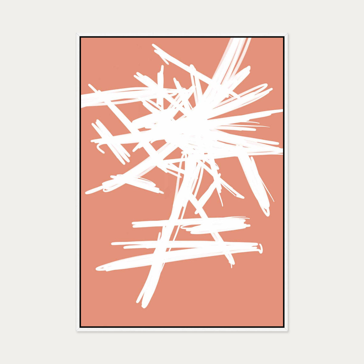 White And Orange Sketch Canvas Art — 70 x 100 cm — White Frame
