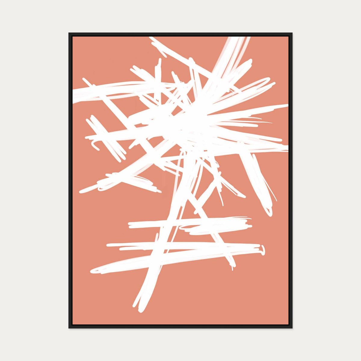 White And Orange Sketch Canvas Art — 90 x 120 cm — Black Frame