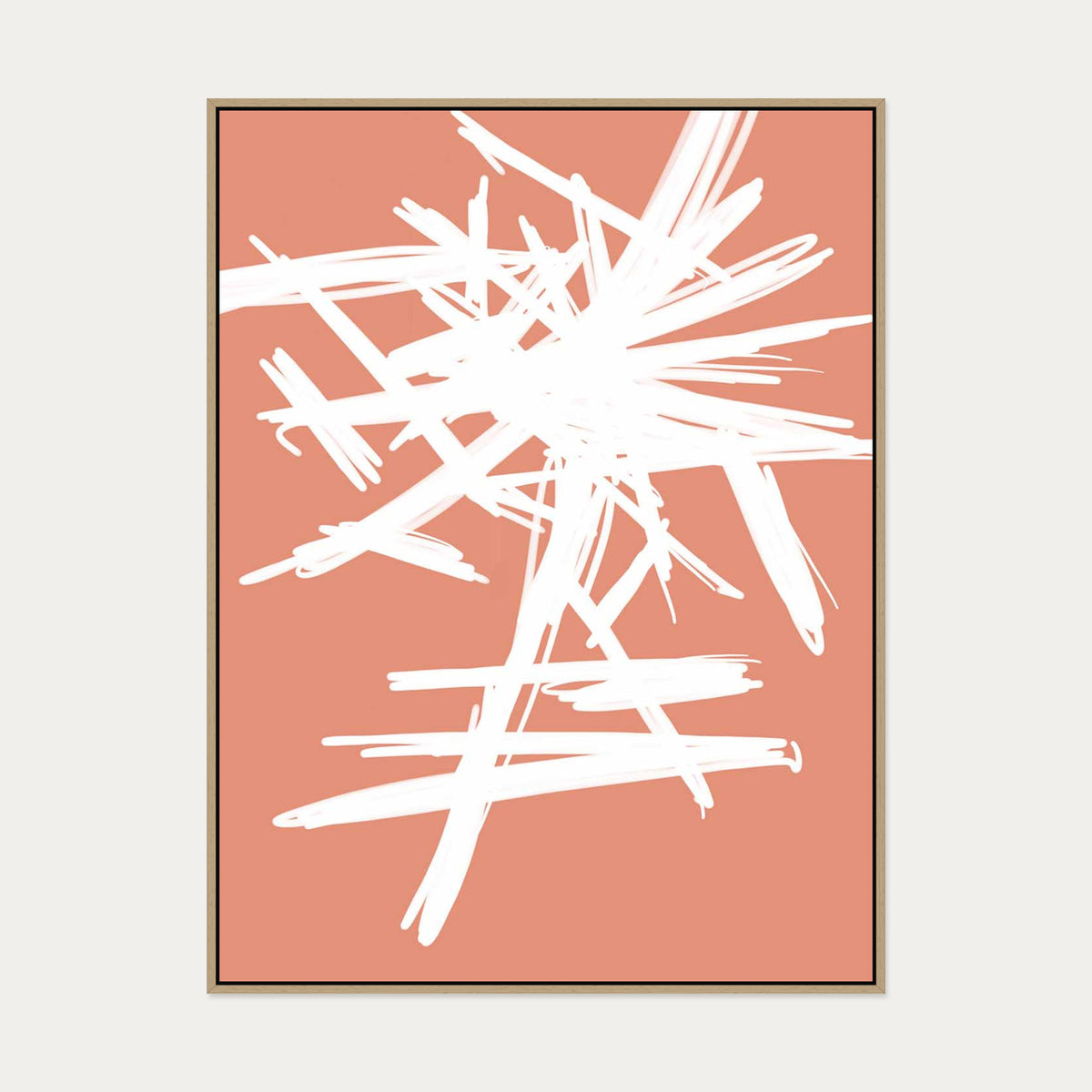 White And Orange Sketch Canvas Art — 90 x 120 cm — Oak Frame