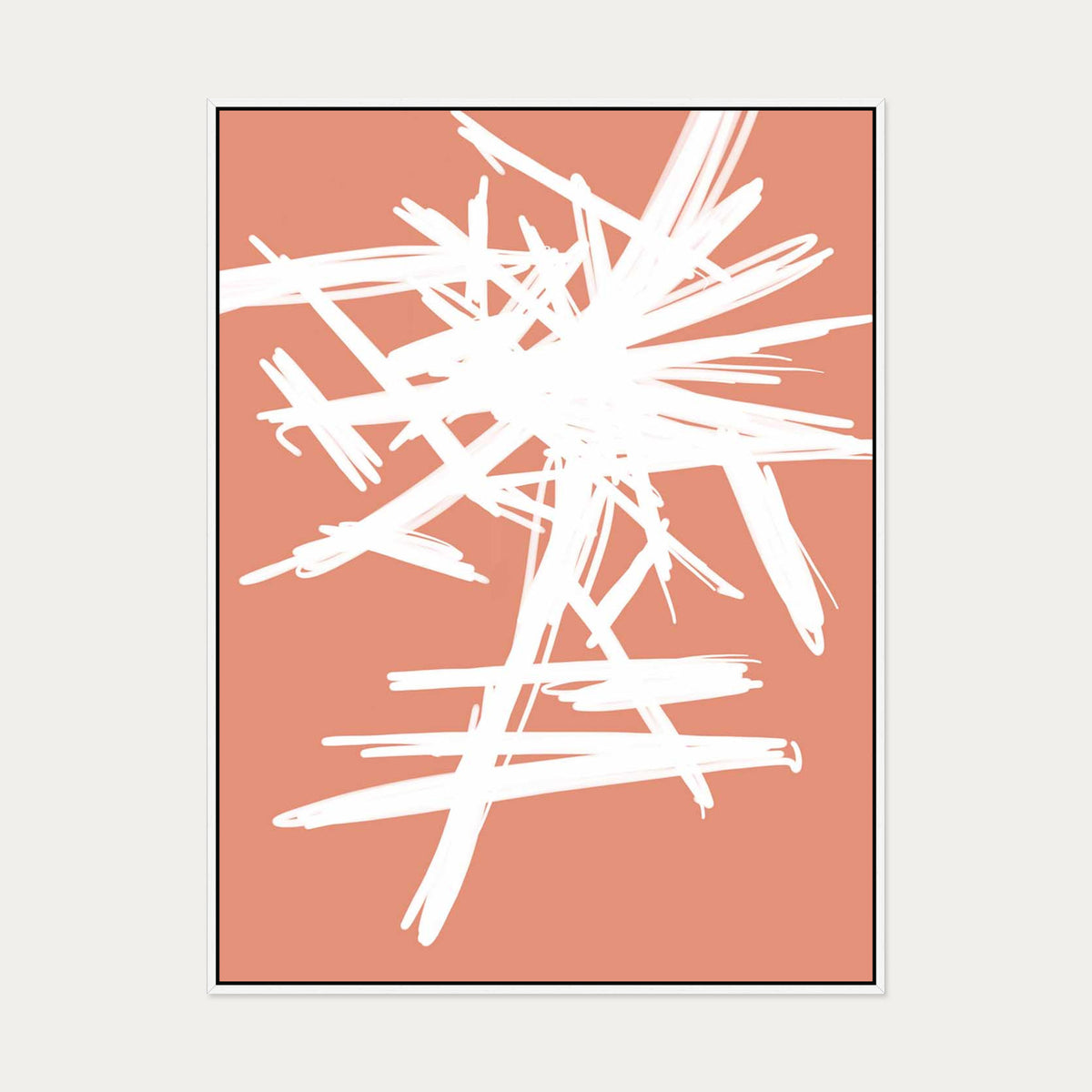 White And Orange Sketch Canvas Art — 90 x 120 cm — White Frame