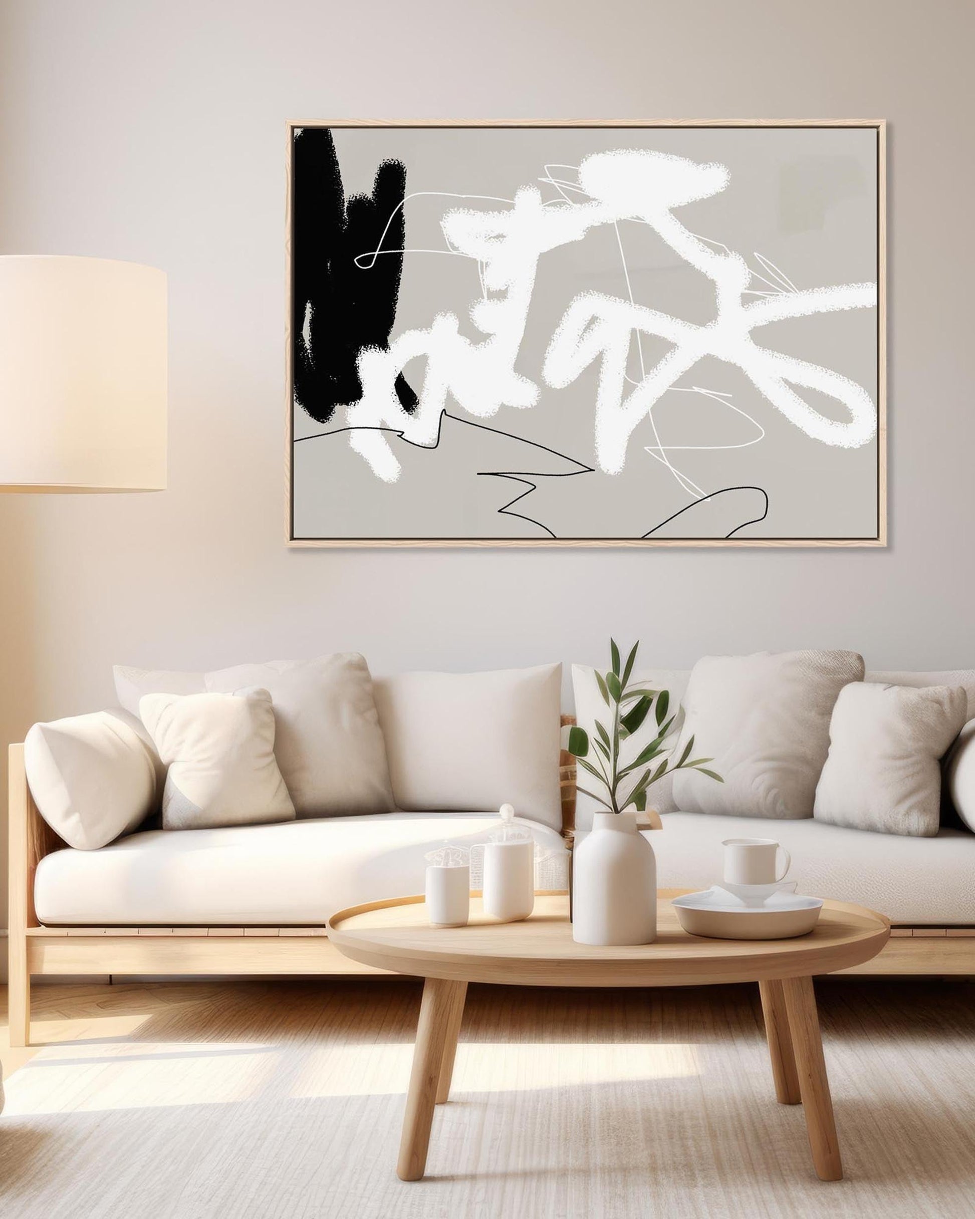 modern grey and white large canvas wall art in living room