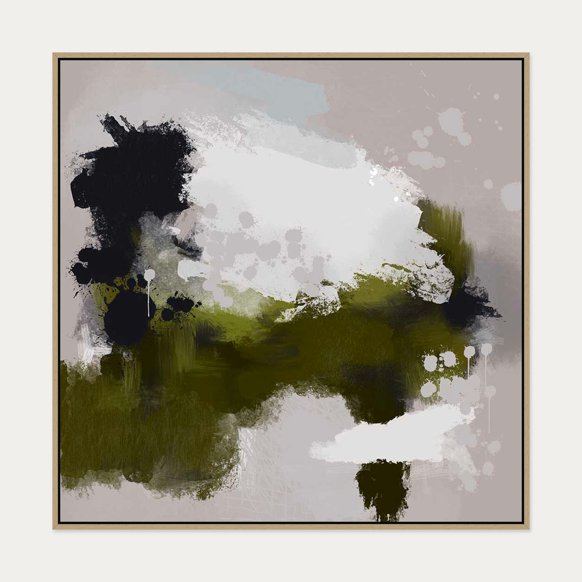 Wimbledon Park Abstract Canvas Art — 100 x 100 cm — Oak Frame