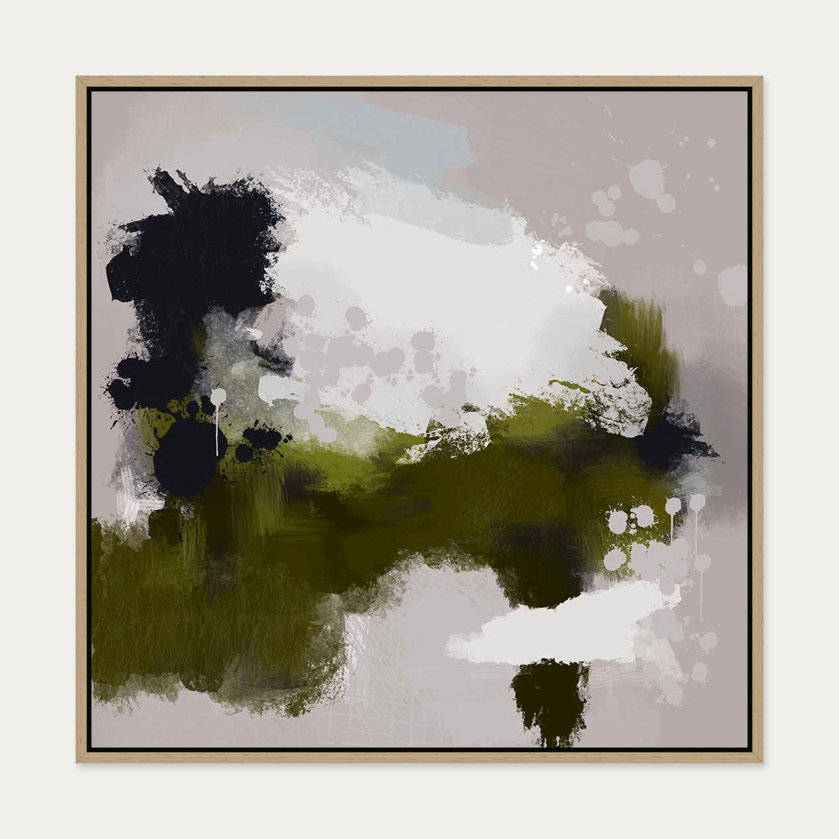Wimbledon Park Abstract Canvas Art — 70 x 70 cm — Oak Frame