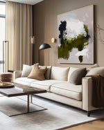 Wimbledon Park Abstract Framed Canvas art in beige aesthetic neutral living room