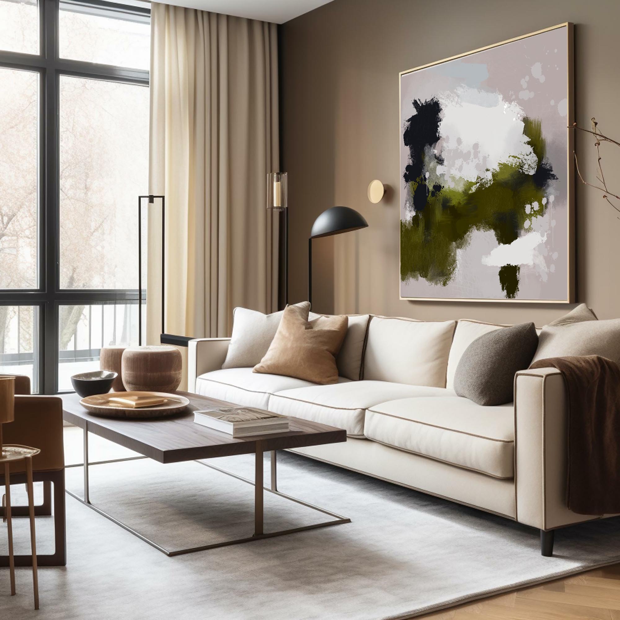 Wimbledon Park Abstract Framed Canvas art in beige aesthetic neutral living room