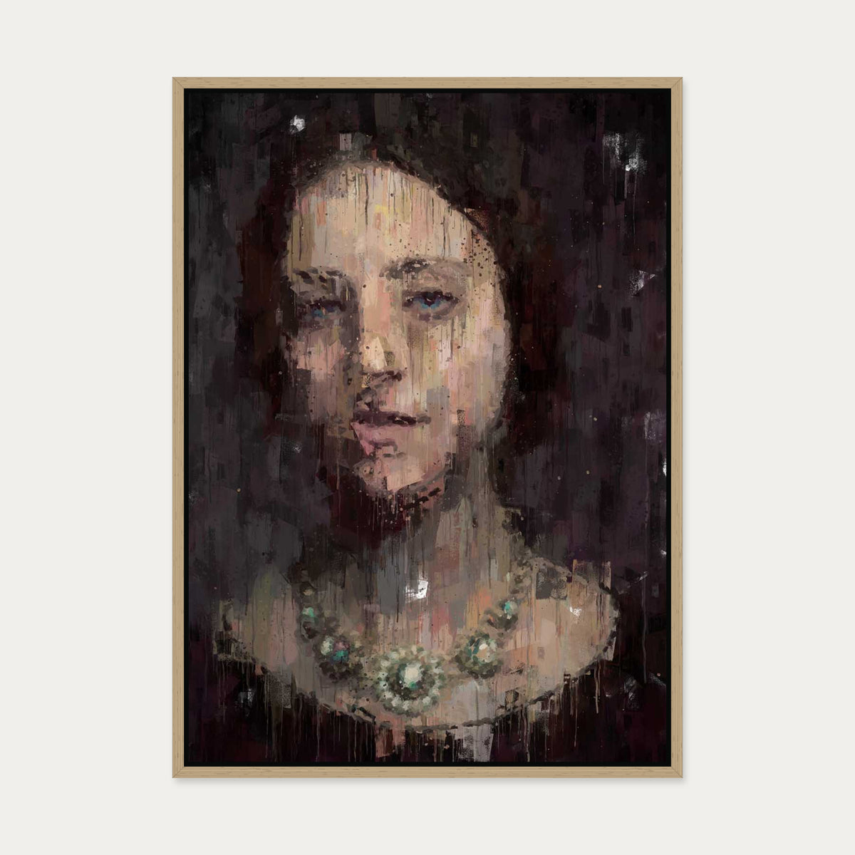 Woman Portrait Fine Art Painting Canvas Art — 50 x 70 cm — Oak Frame
