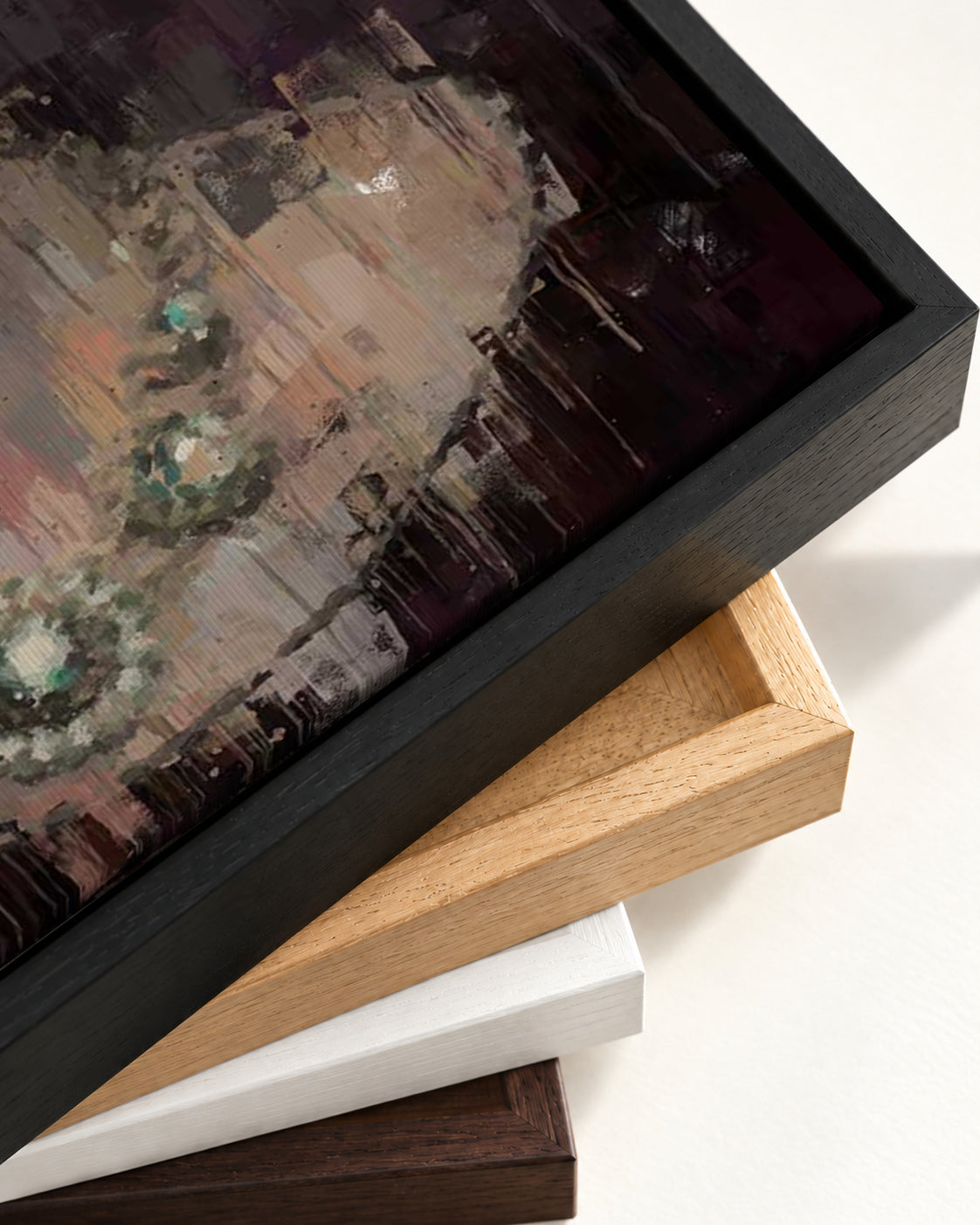 Woman Portrait Fine Art Painting Canvas Art — framed canvas corner and wrapped canvas detail