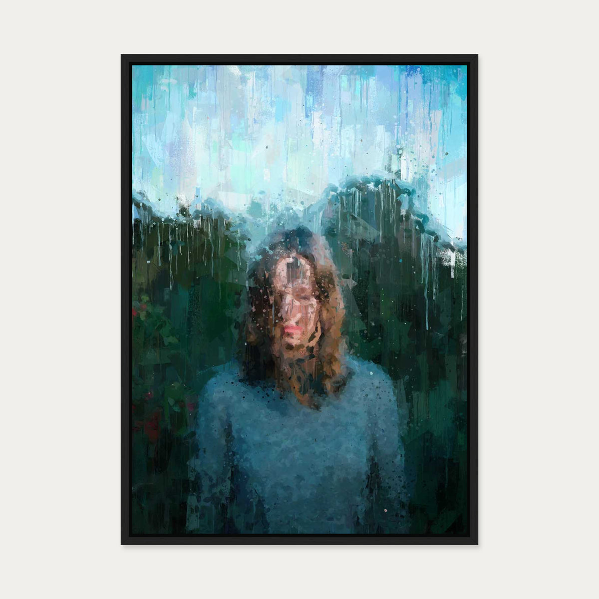 Woman Standing Portrait Canvas Art — 50 x 70 cm — Black Frame