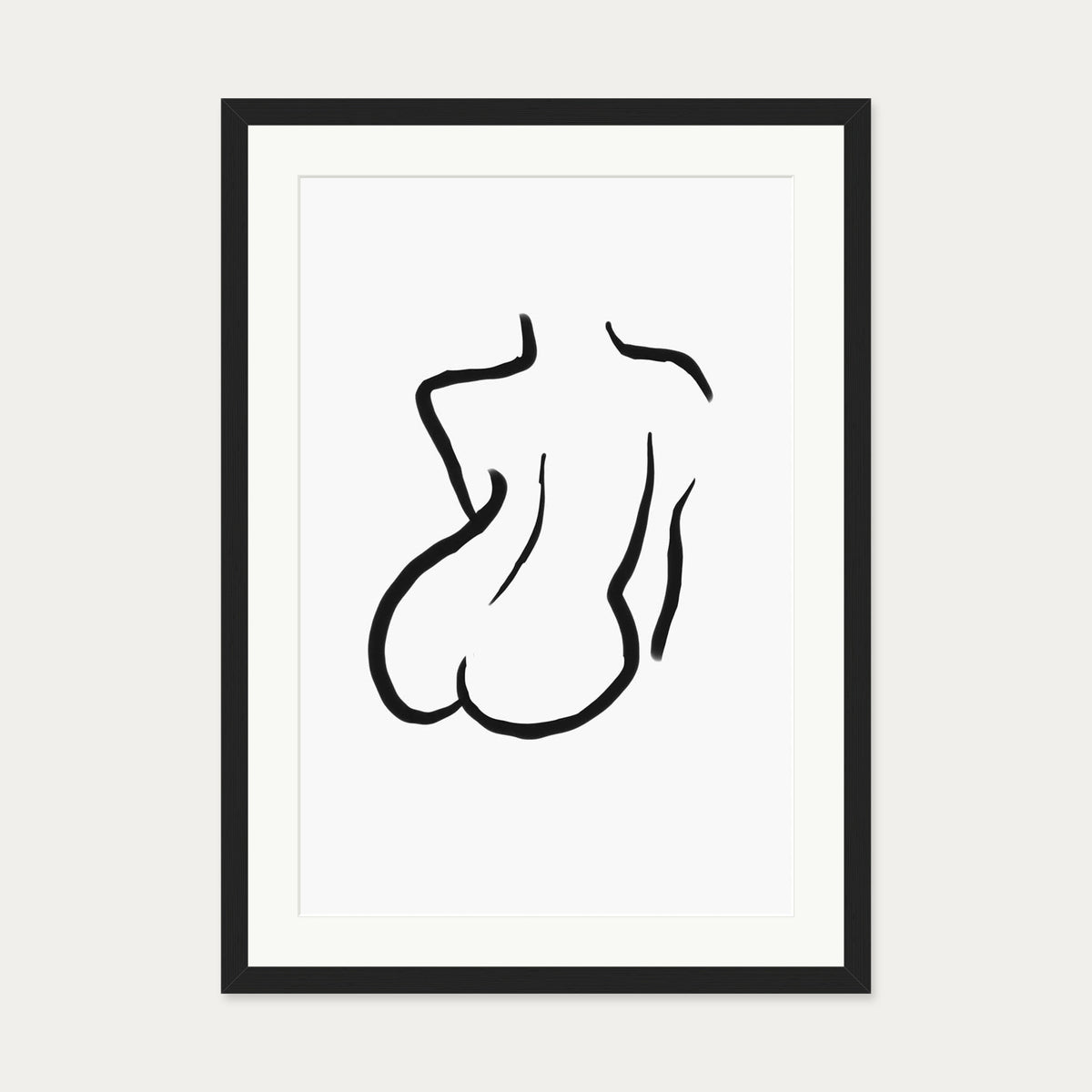Woman's Back Mono Illustration Line Art Print — 50 x 70 cm — Black Frame