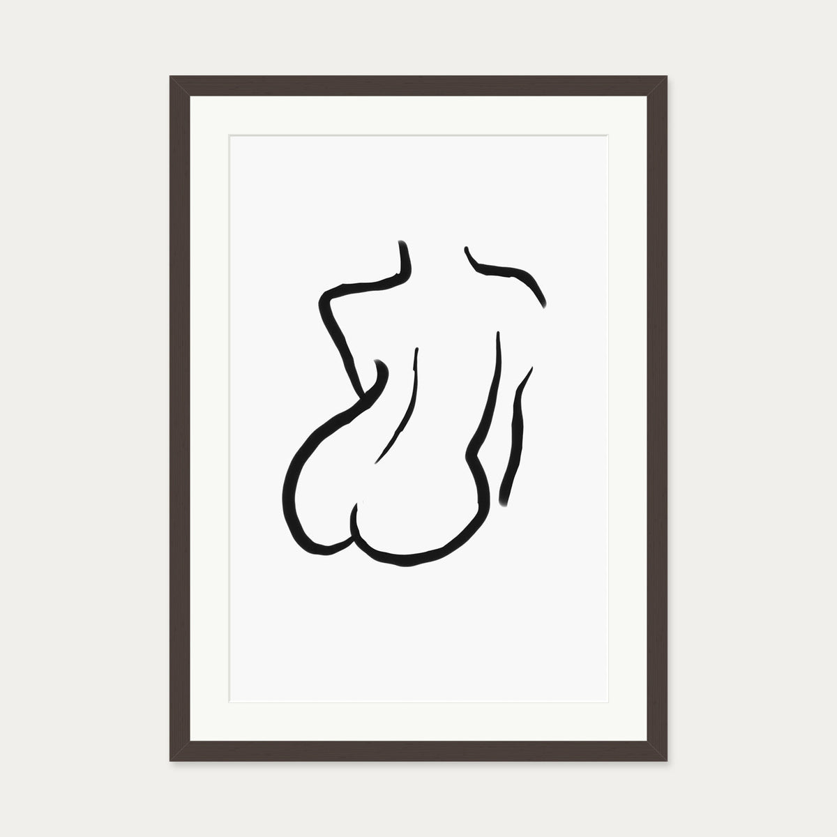 Woman's Back Mono Illustration Line Art Print — 50 x 70 cm — Brown Frame
