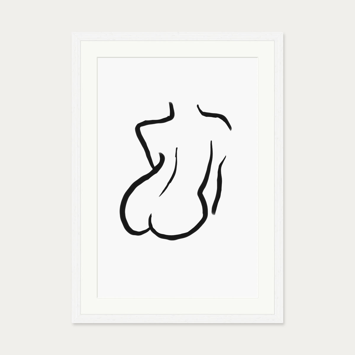 Woman's Back Mono Illustration Line Art Print — 50 x 70 cm — White Frame