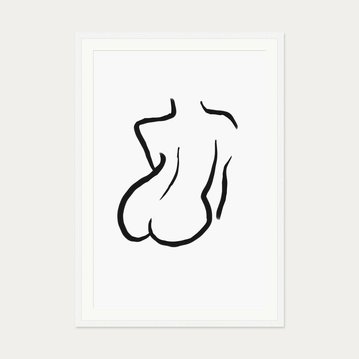 Woman's Back Mono Illustration Line Art Print — 70 x 100 cm — White Frame