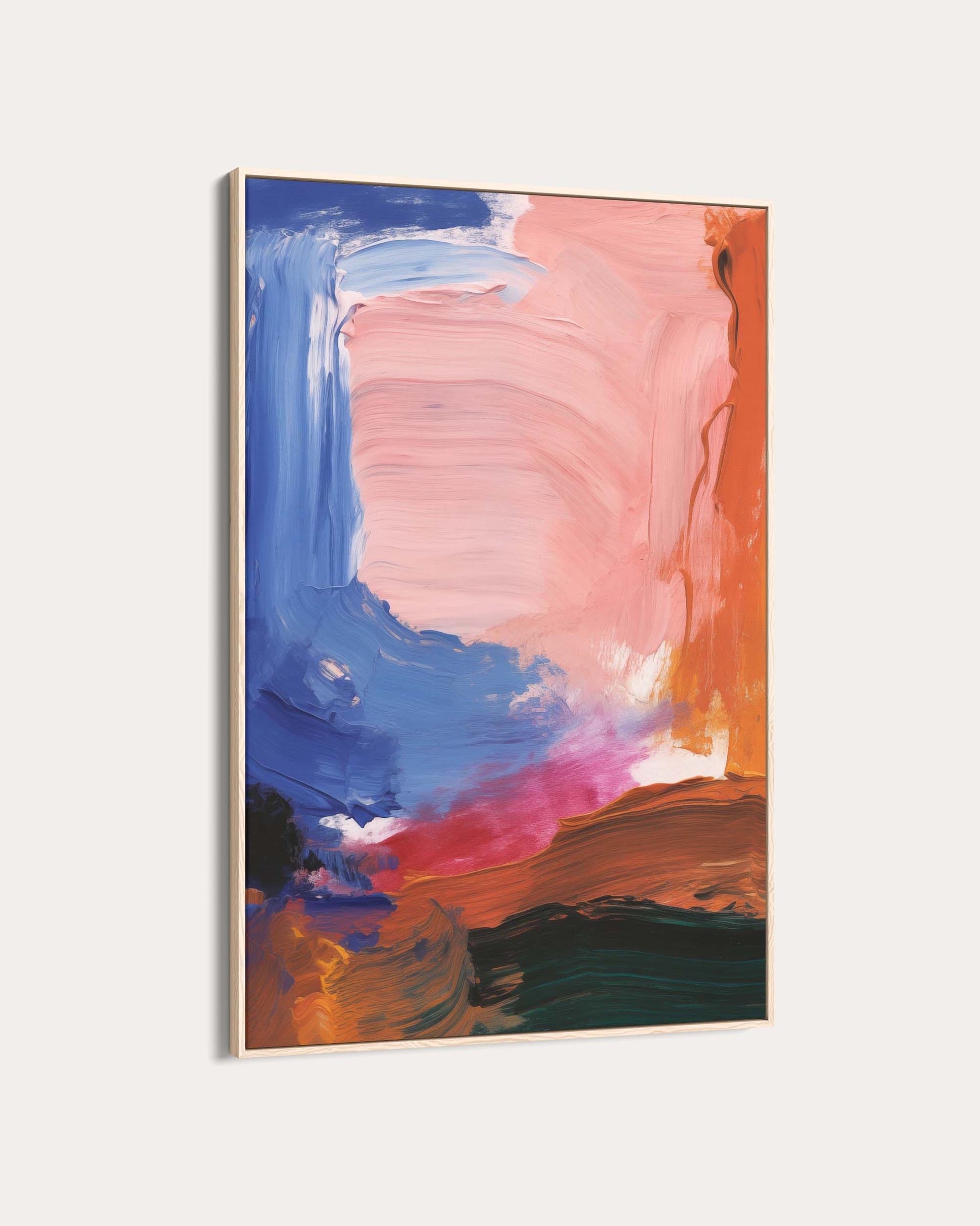 Abstract painting with colorful brush strokes on a white background