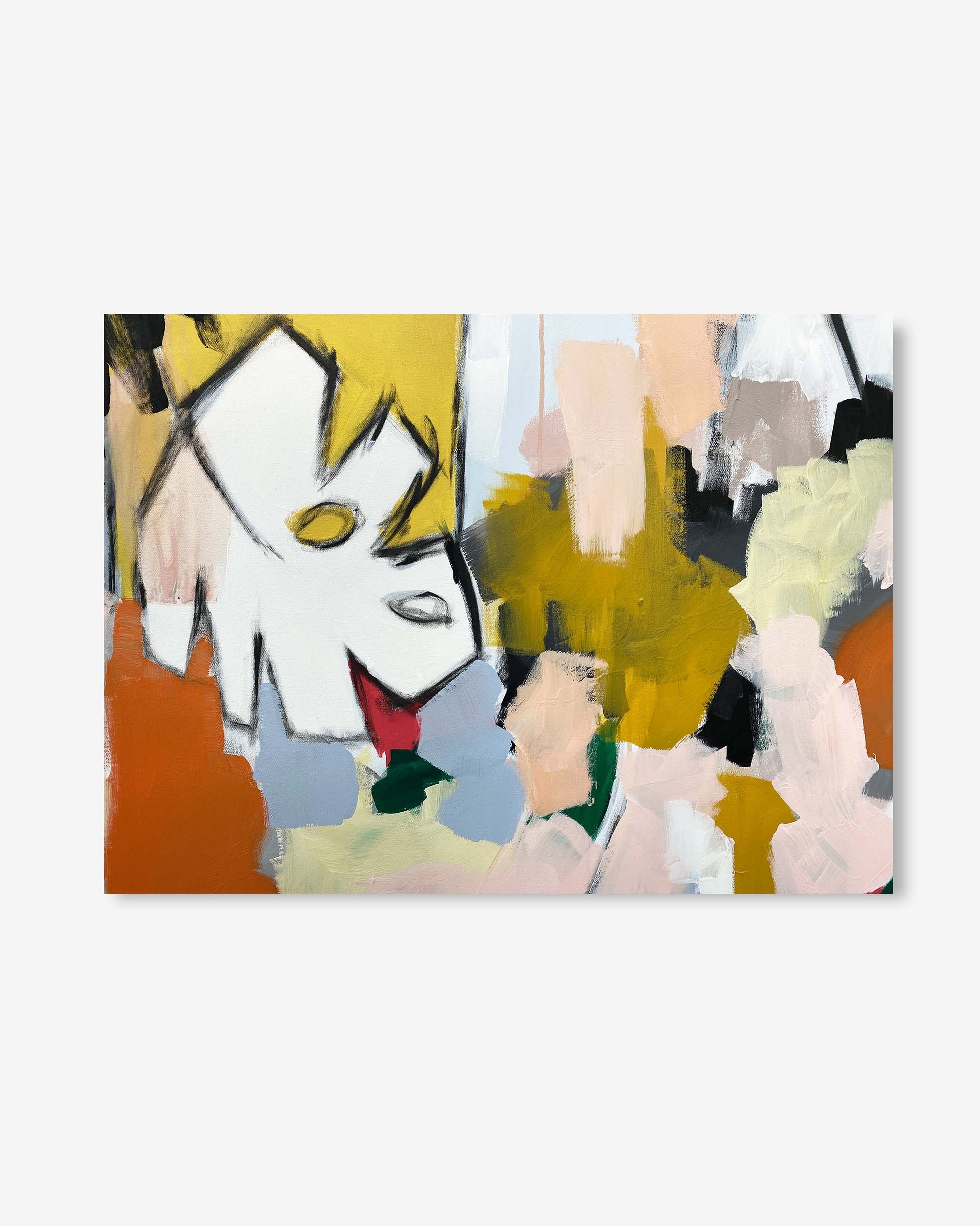 Abstract artwork with bold colors on a white background