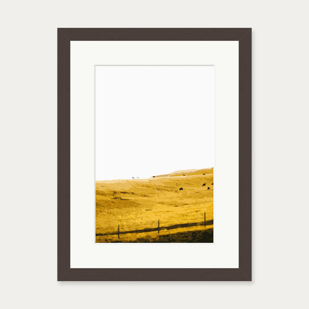 Yellow Fields Of Gold Art Print — 30 x 40 cm — Brown Frame