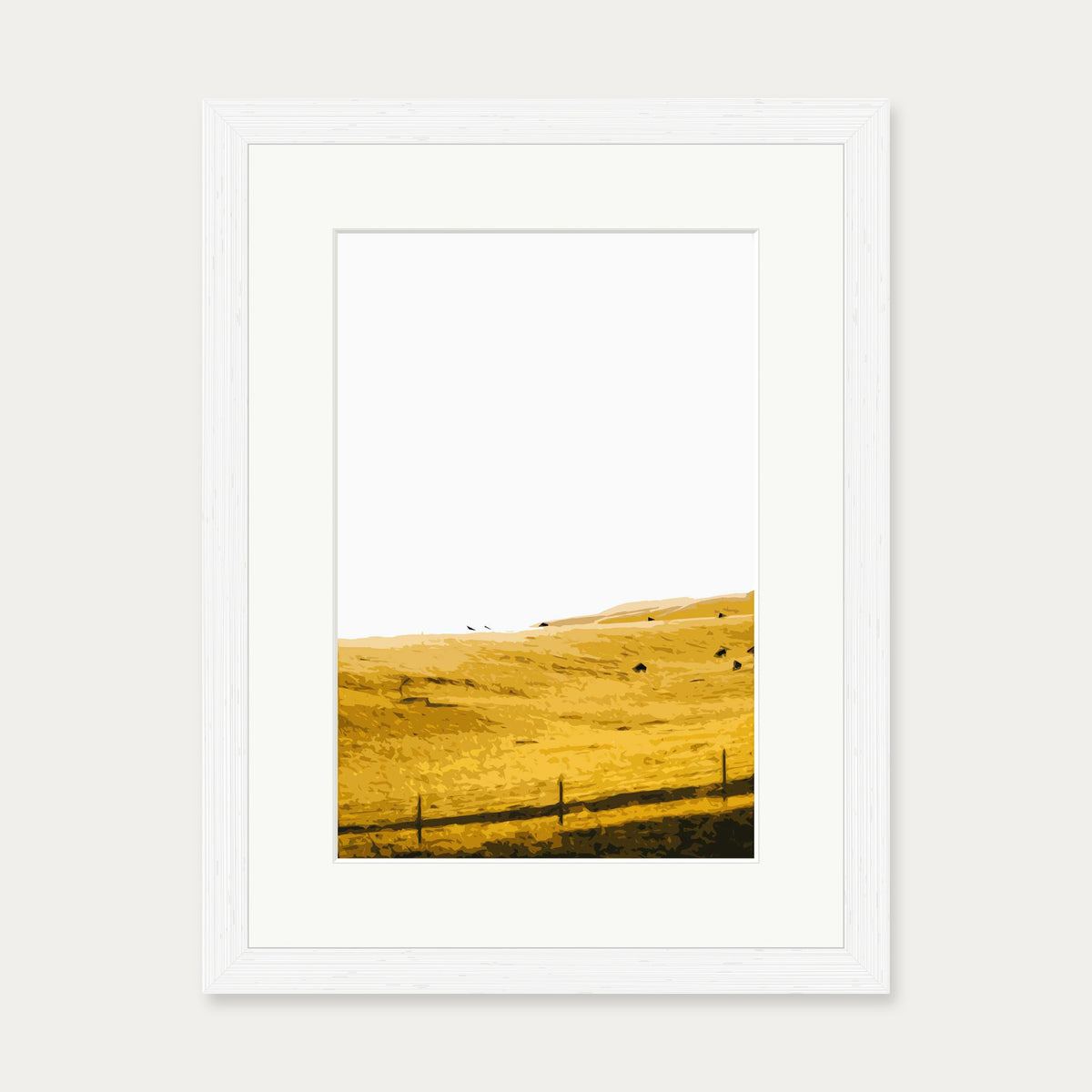 Yellow Fields Of Gold Art Print — 30 x 40 cm — White Frame