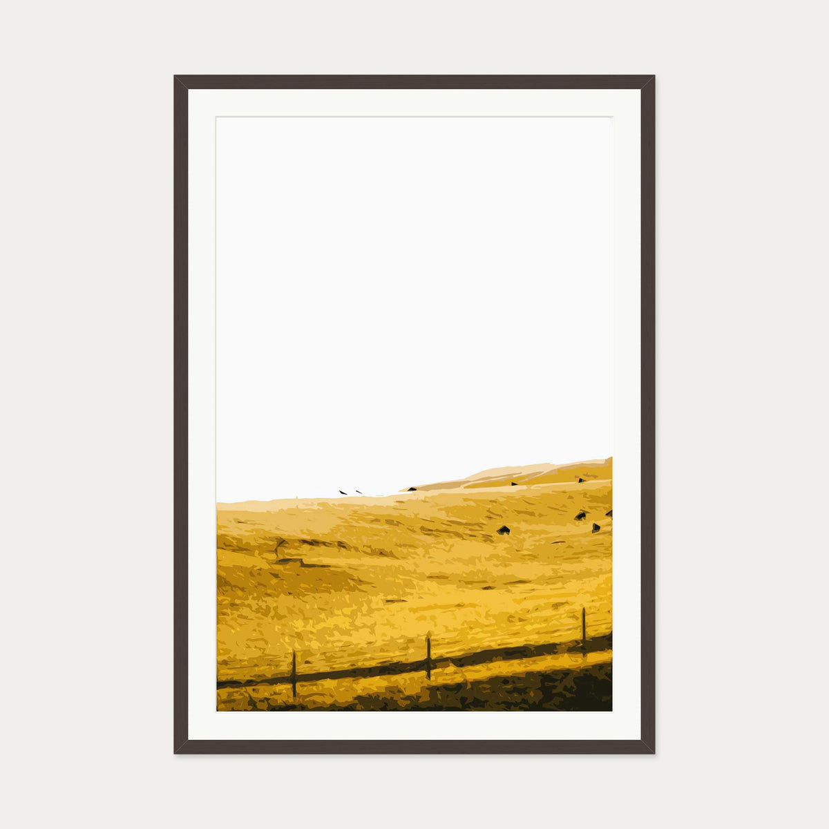 Yellow Fields Of Gold Art Print — 70 x 100 cm — Brown Frame