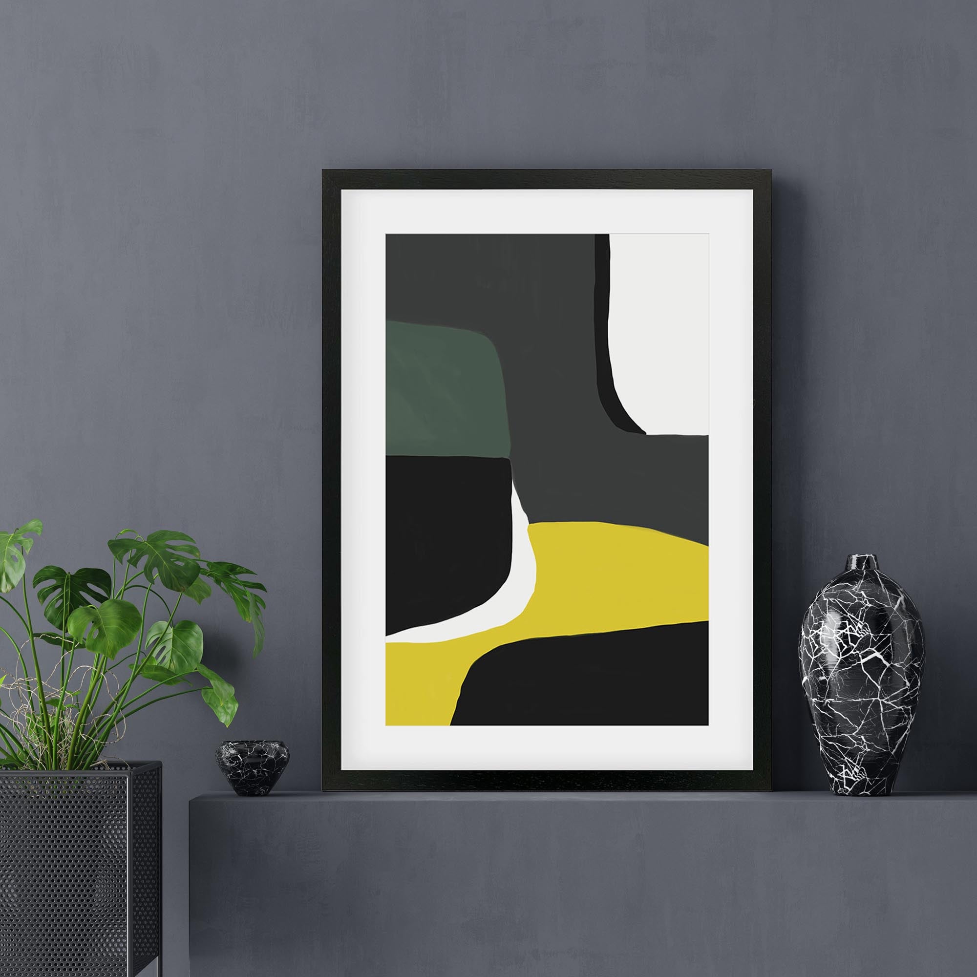 Abstract Linocut Framed Art