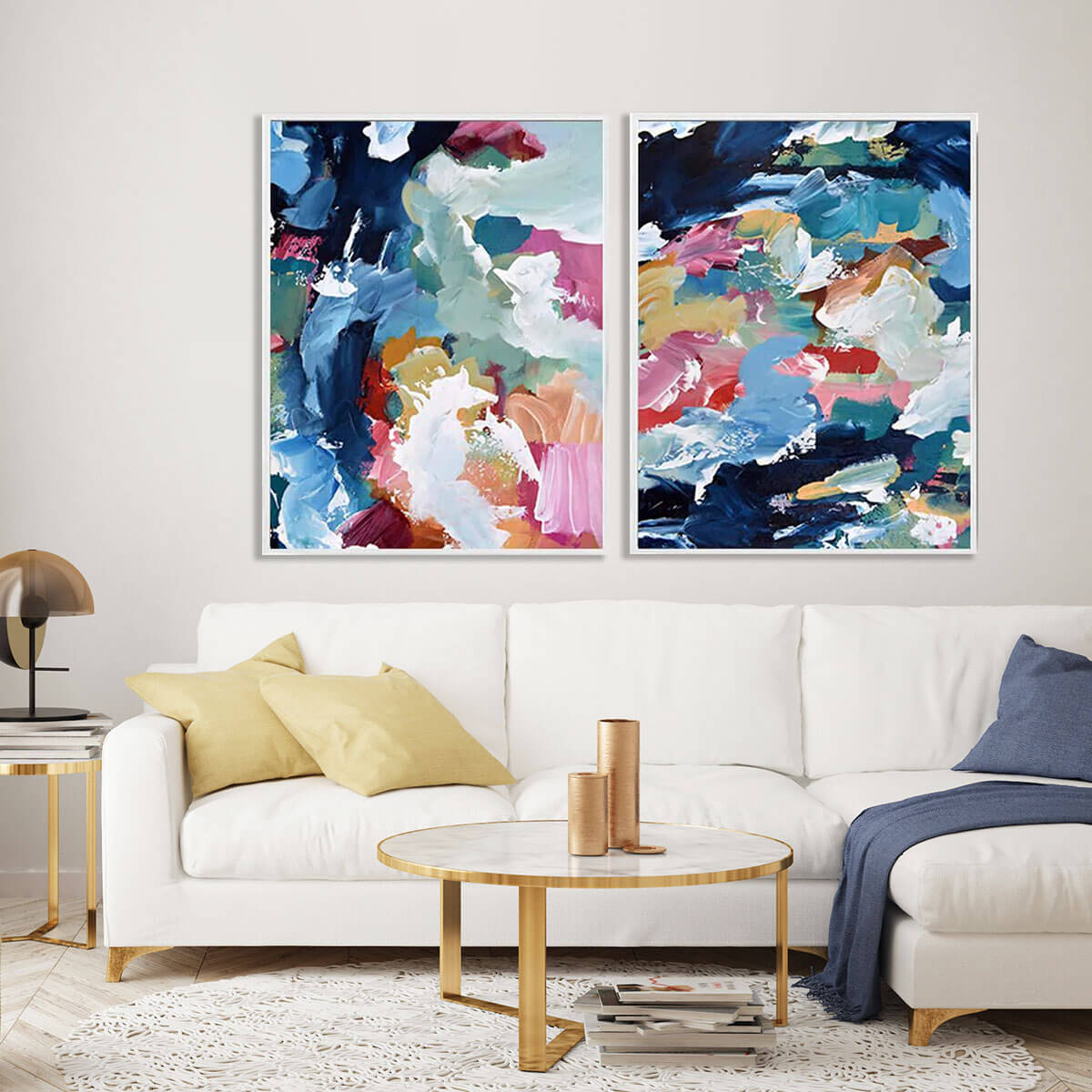 Bright & Colourful Abstract Canvas Set Of 2-framed-Canvas Set Of 2-Abstract House