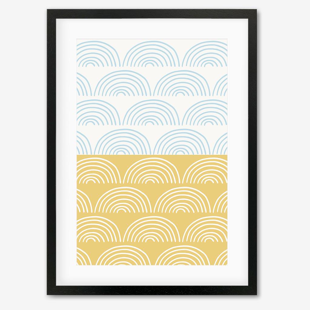 Waves Pattern Yellow & Blue Art Print - Black Frame - Abstract House