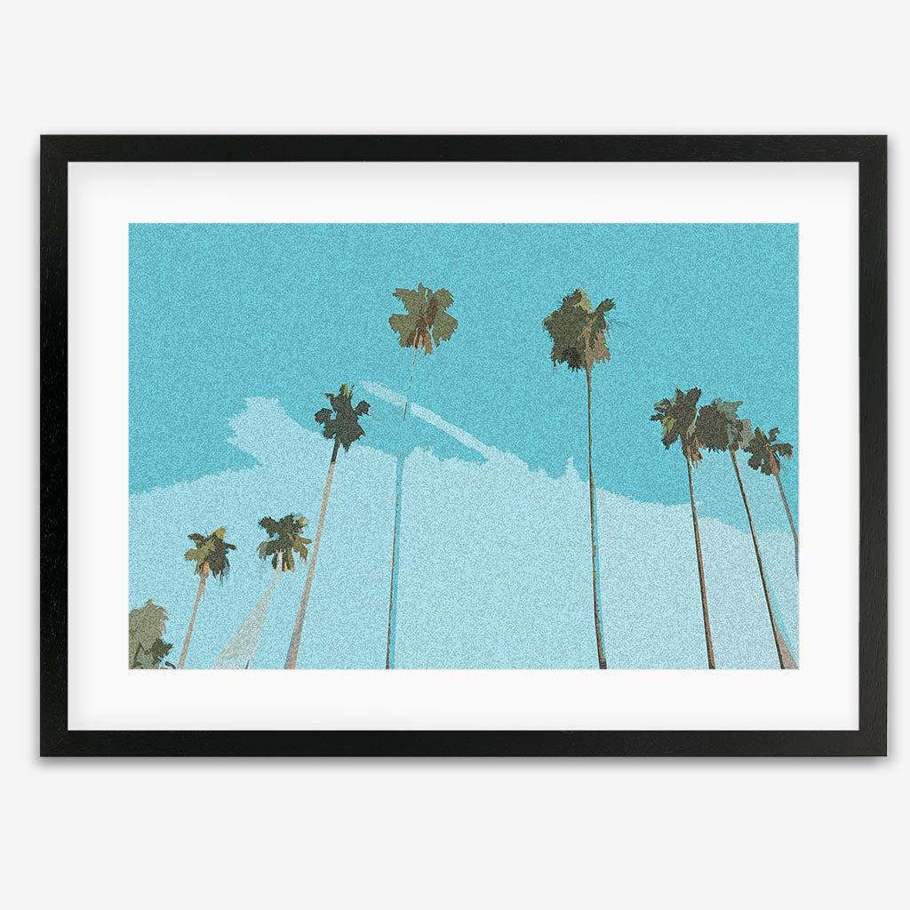 Blue Vintage Palm Trees Art Print - Black Frame - Abstract House
