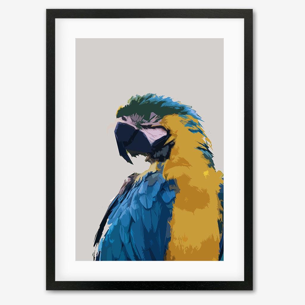 Parrot Illustrated Art Print - Black Frame - Abstract House