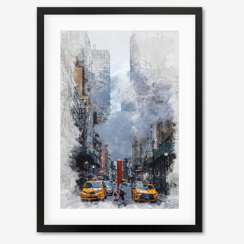 New York Watercolour Art Print - Black Frame - Abstract House