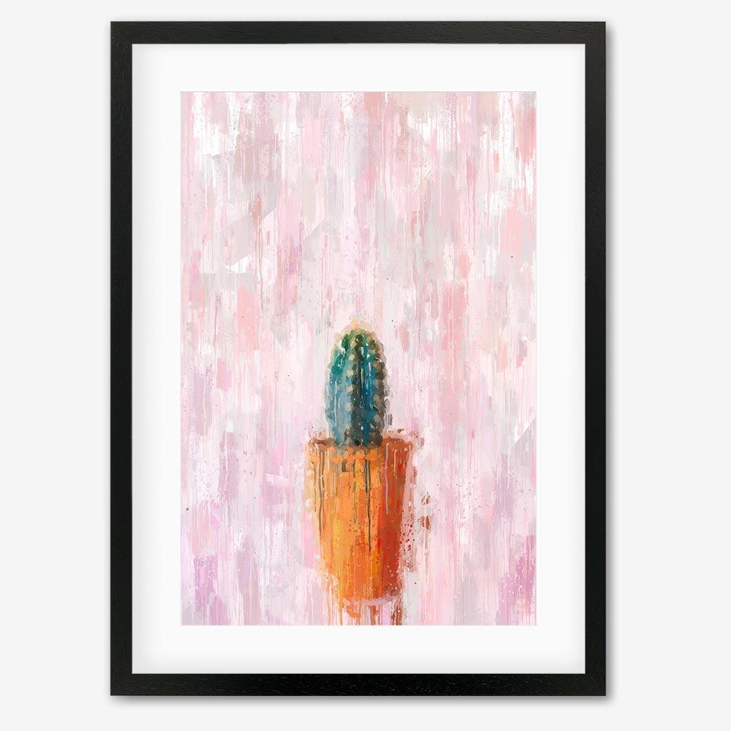Cactus Oil Painting Art Print - Black Frame - Abstract House