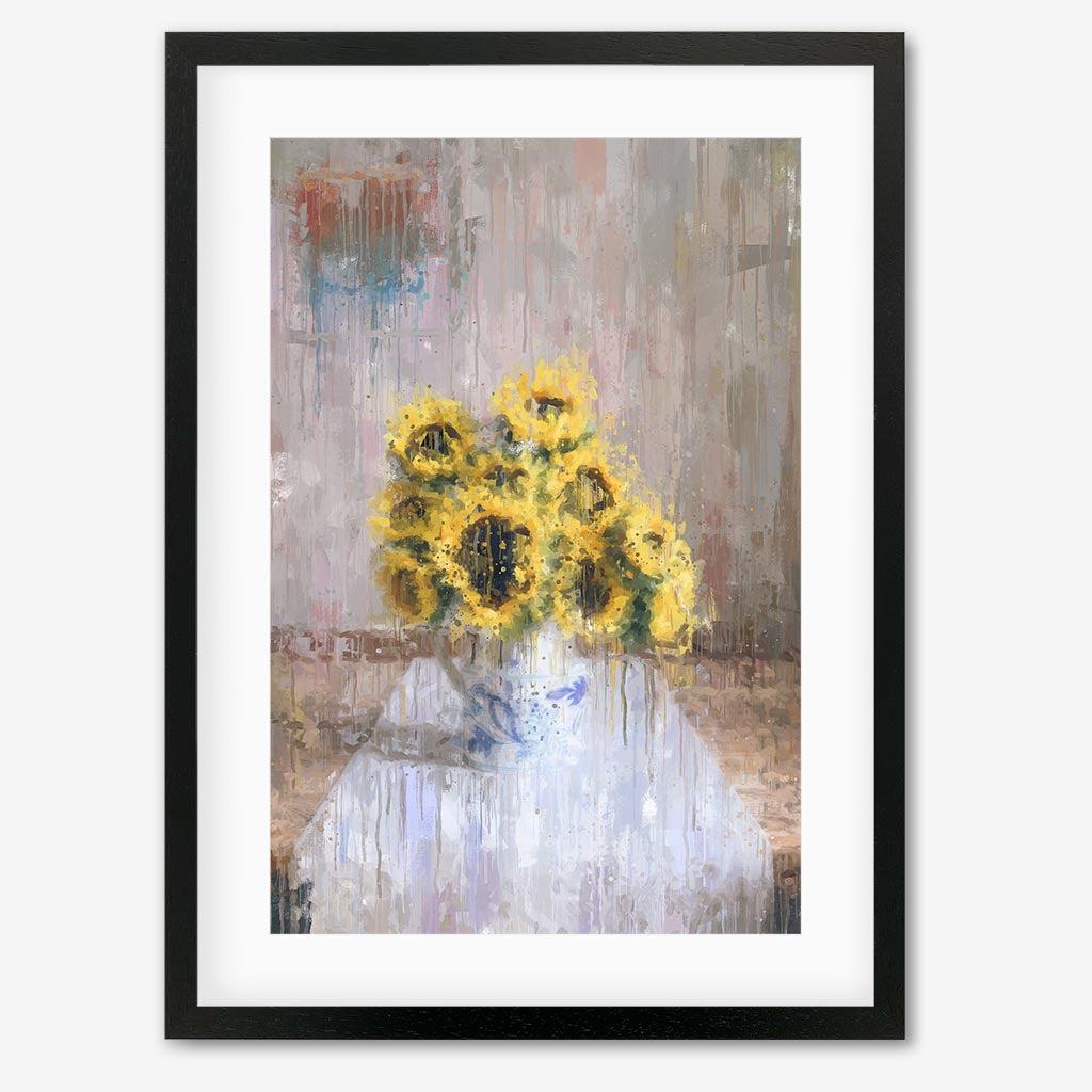 Impressionist Sunflowers In A Vase Art Print - Black Frame - Abstract House