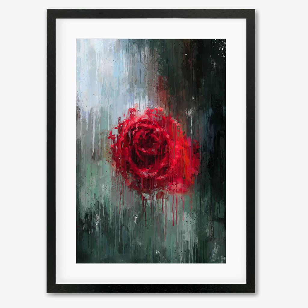 The Red Rose Impressionist Flowers Fine Art Print - Black Frame - Abstract House