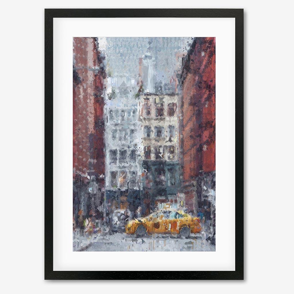 New York City Taxi Impressionist Art Print - Black Frame - Abstract House