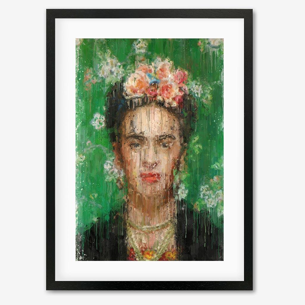 Frida Kahlo Portrait Fine Art Print - Black Frame - Abstract House