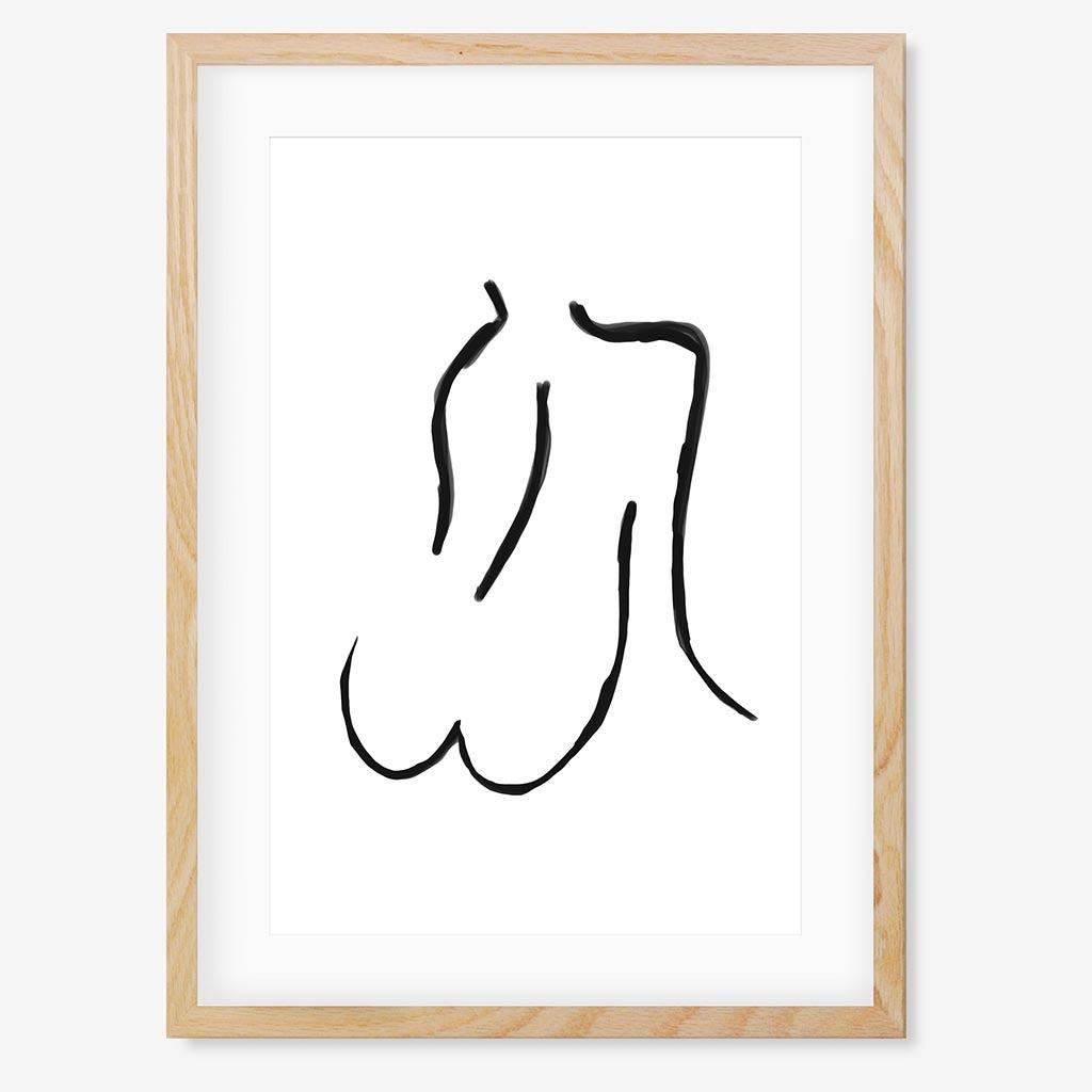 Nude Line Art Drawing Art Print - Oak Frame - Abstract House