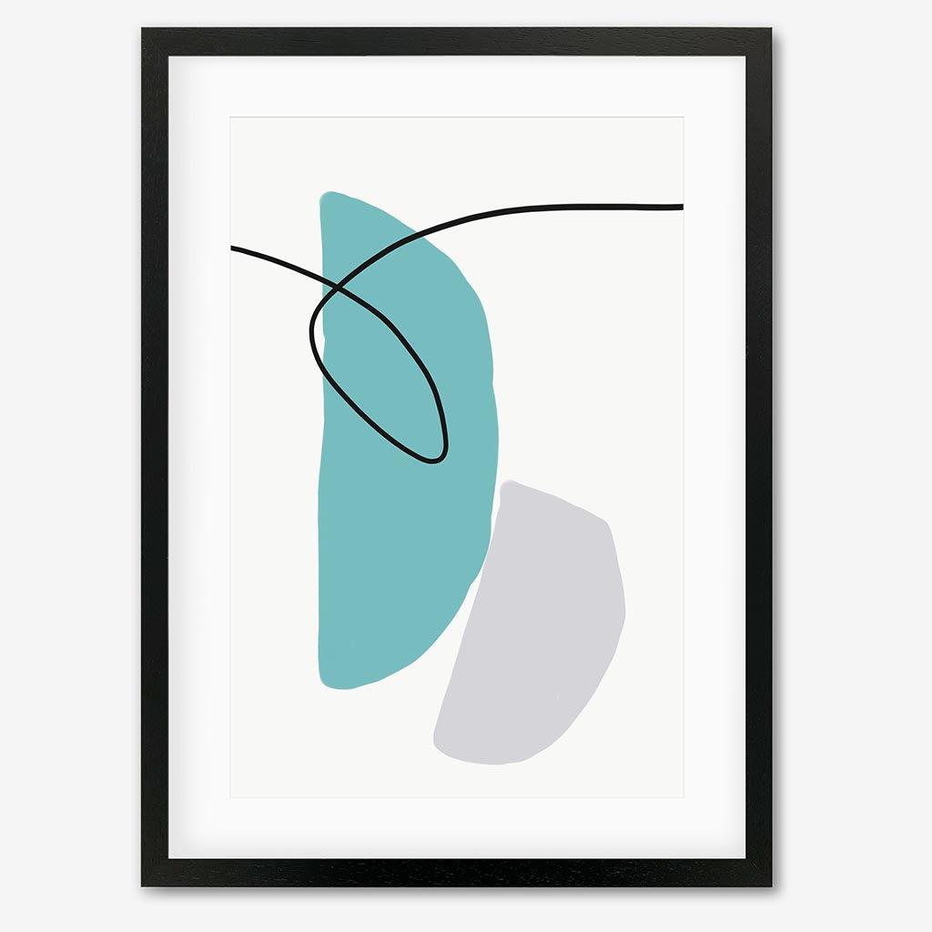 Abstract Line Teal Grey Art Print - Black Frame - Abstract House