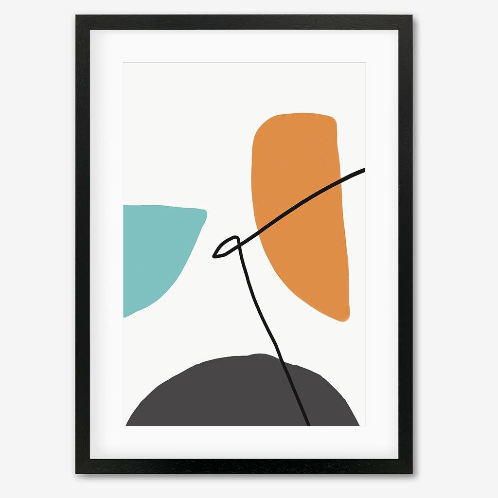 Abstract Line Orange Teal Grey Art Print - Black Frame - Abstract House