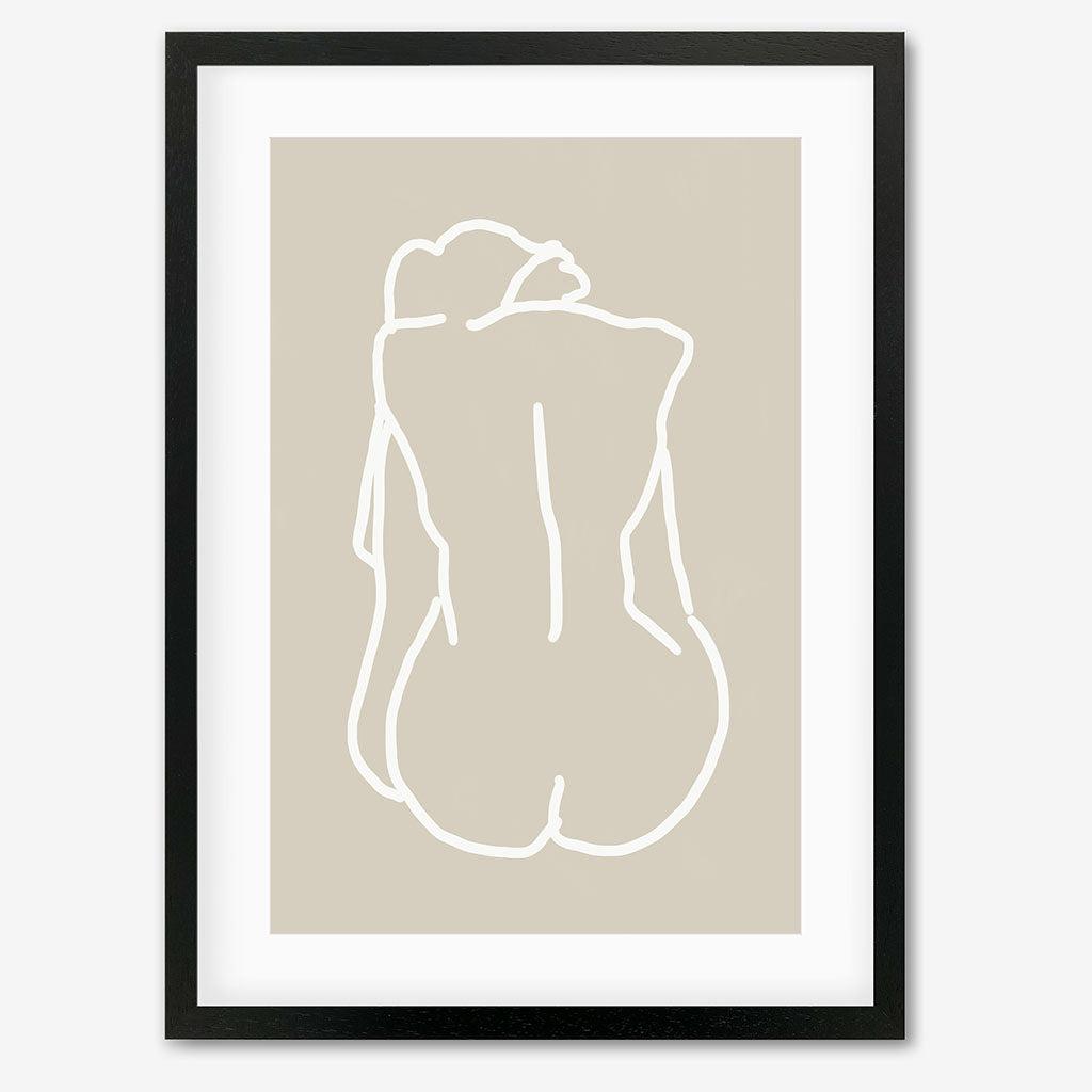 Nude Back Hand-Drawn Art Print - Black Frame - Abstract House