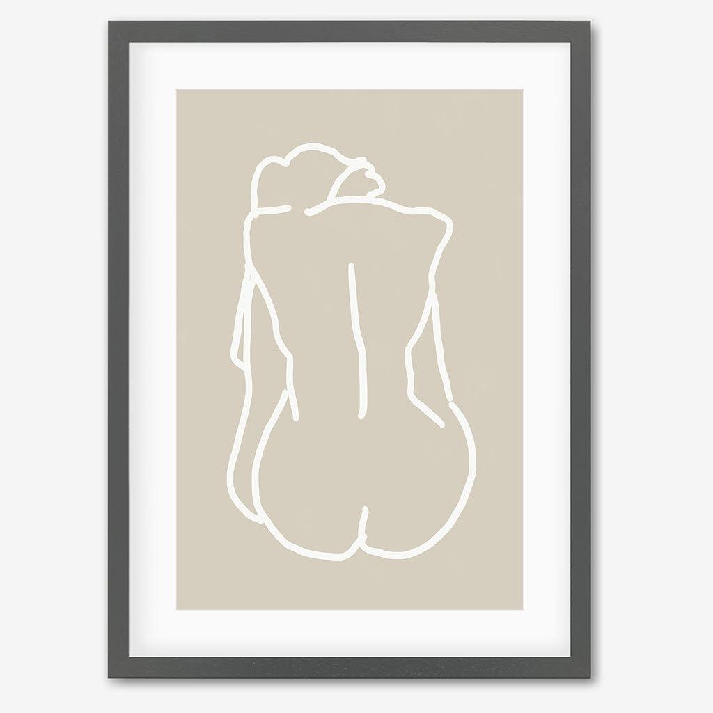 Nude Back Hand-Drawn Art Print - Grey Frame - Abstract House