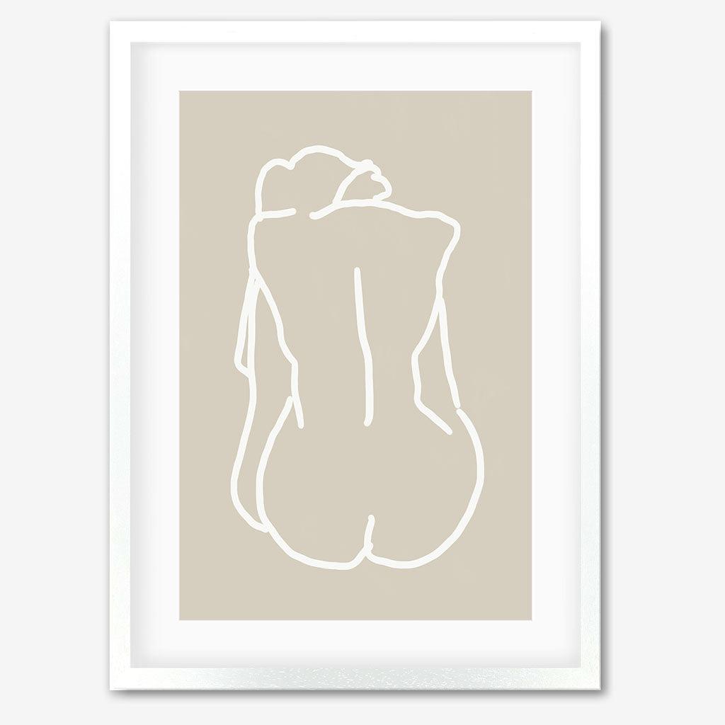 Nude Back Hand-Drawn Art Print - Gold Frame - Abstract House