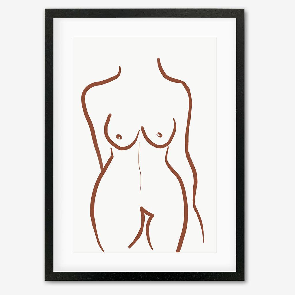Female Nude Illustration Line Art Print - Black Frame - Abstract House