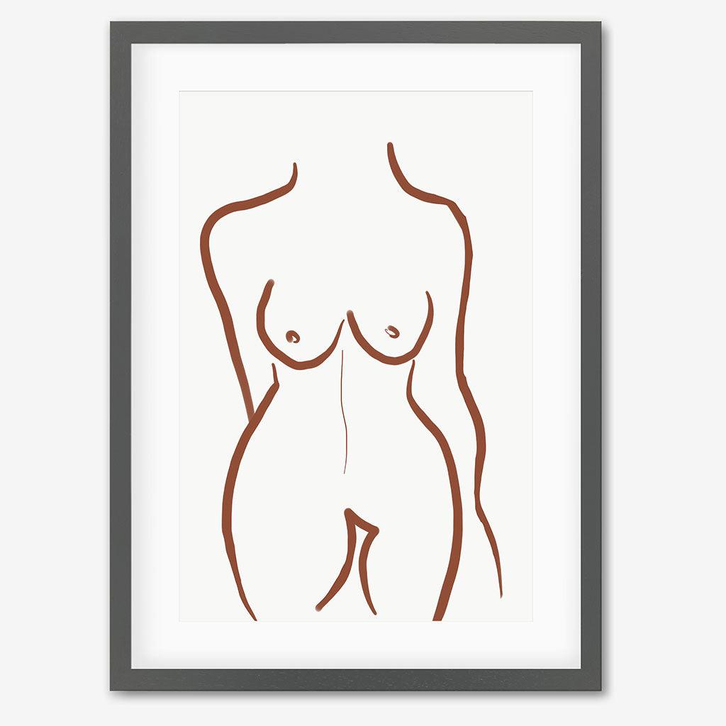 Female Nude Illustration Line Art Print - Grey Frame - Abstract House