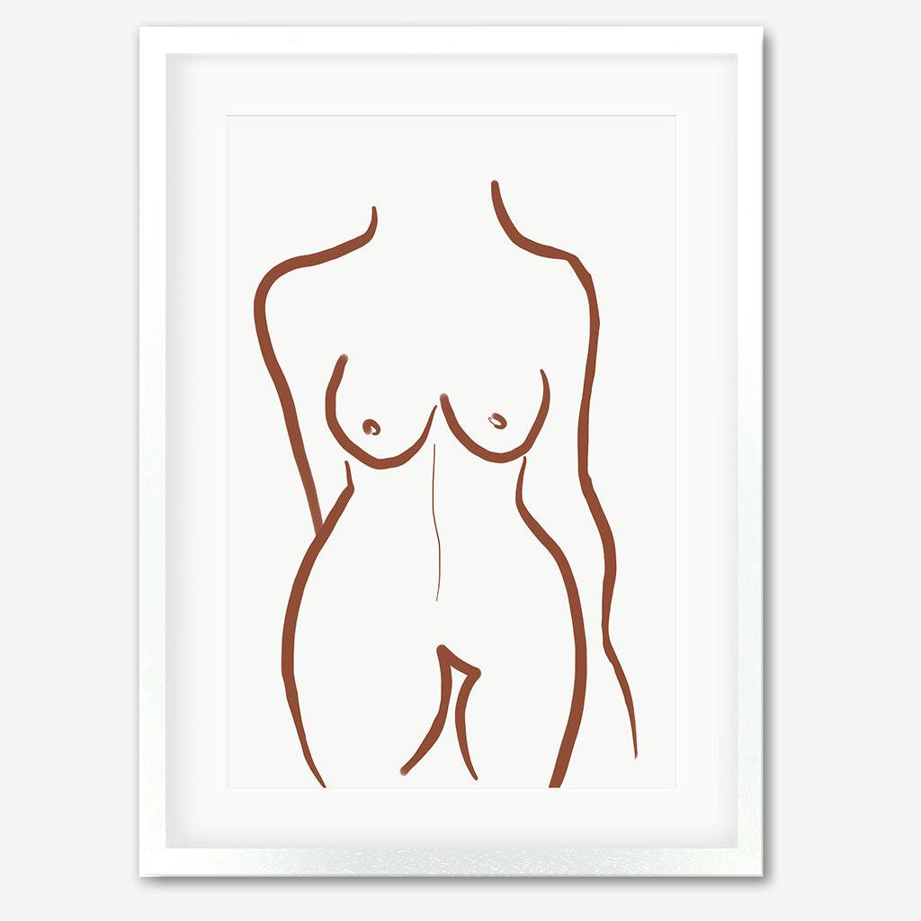 Female Nude Illustration Line Art Print - Gold Frame - Abstract House