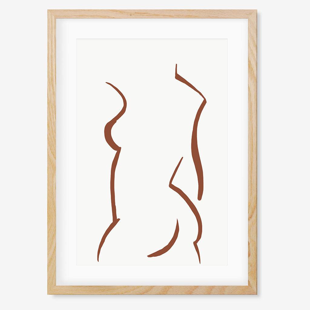 Two Line Female Nude Illustration Line Art Print - Oak Frame - Abstract House