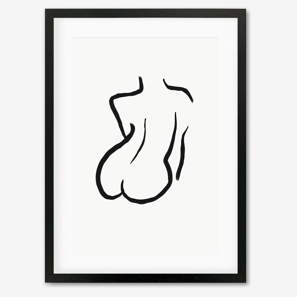 Woman's Back Mono Illustration Line Art Print - Black Frame - Abstract House