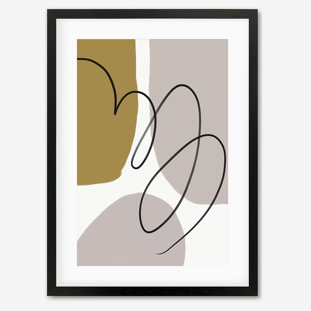 Grey And Mustard Abstract Art Print - Black Frame - Abstract House
